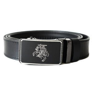 Juodas vyriškas odinis diržas 3,5 cm Vilnius Fashion Belts su Vyčiu