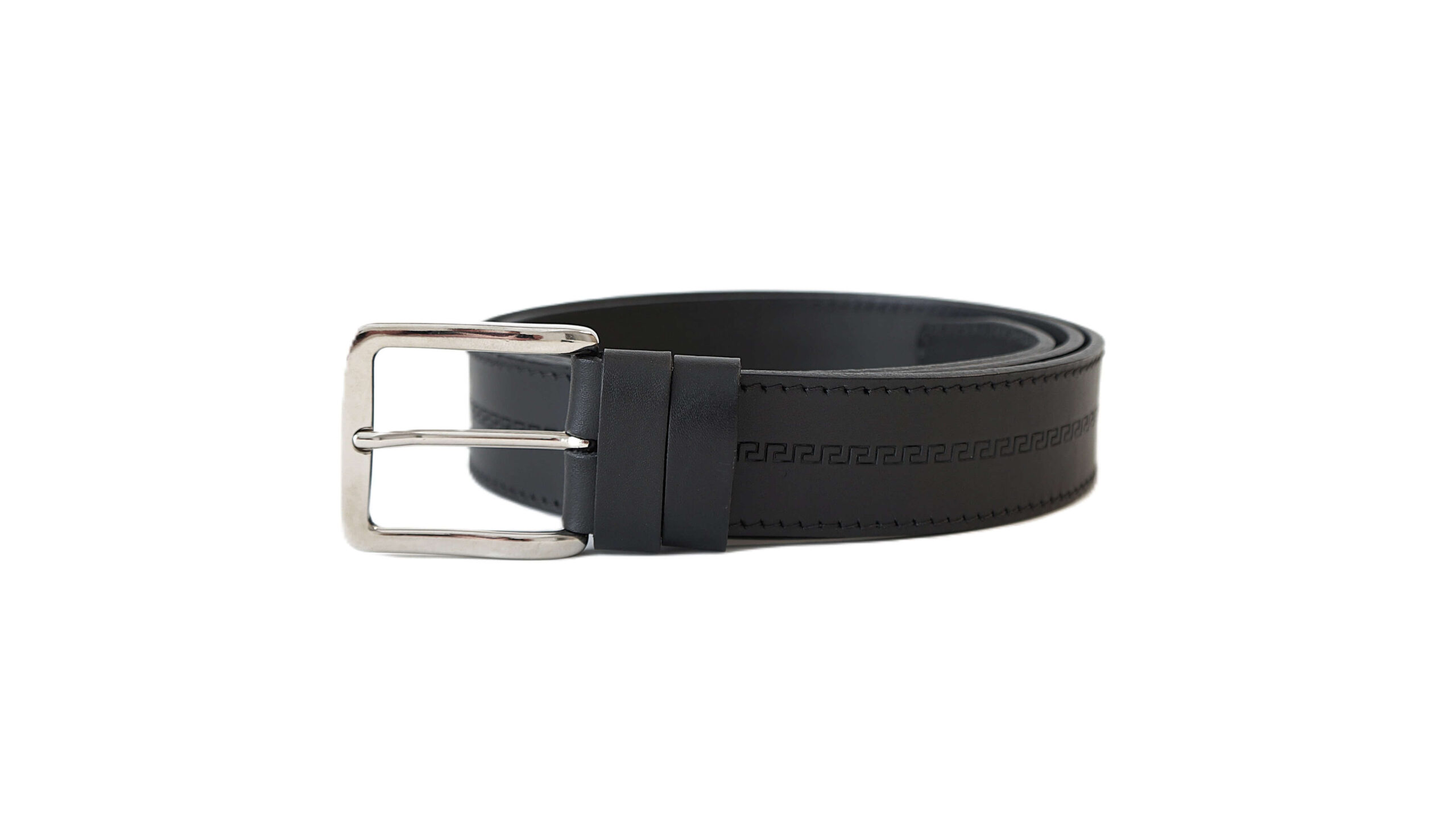 Juodas odinis vyriškas diržas 4 cm su raštu