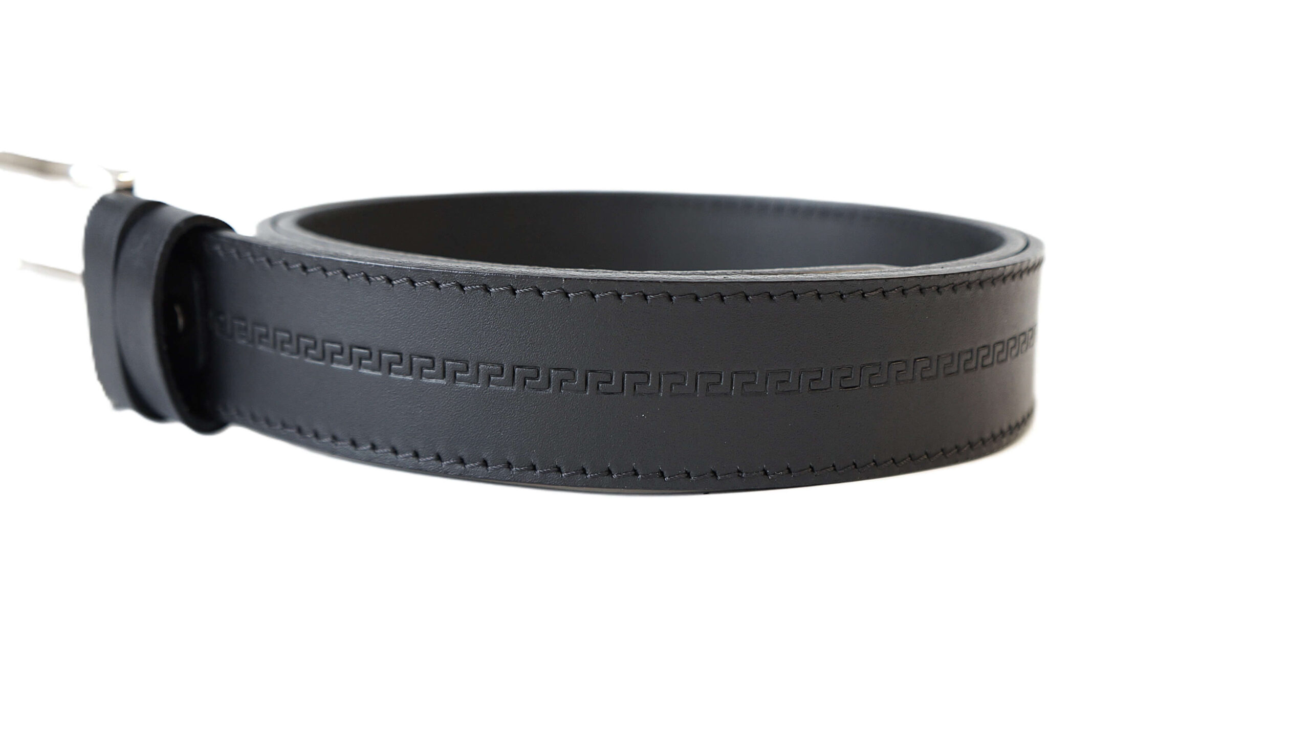 Juodas odinis vyriškas diržas 4 cm su raštu