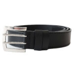 Juodas vyriškas odinis diržas su 2 liežuvėlių sagtimi 4 cm