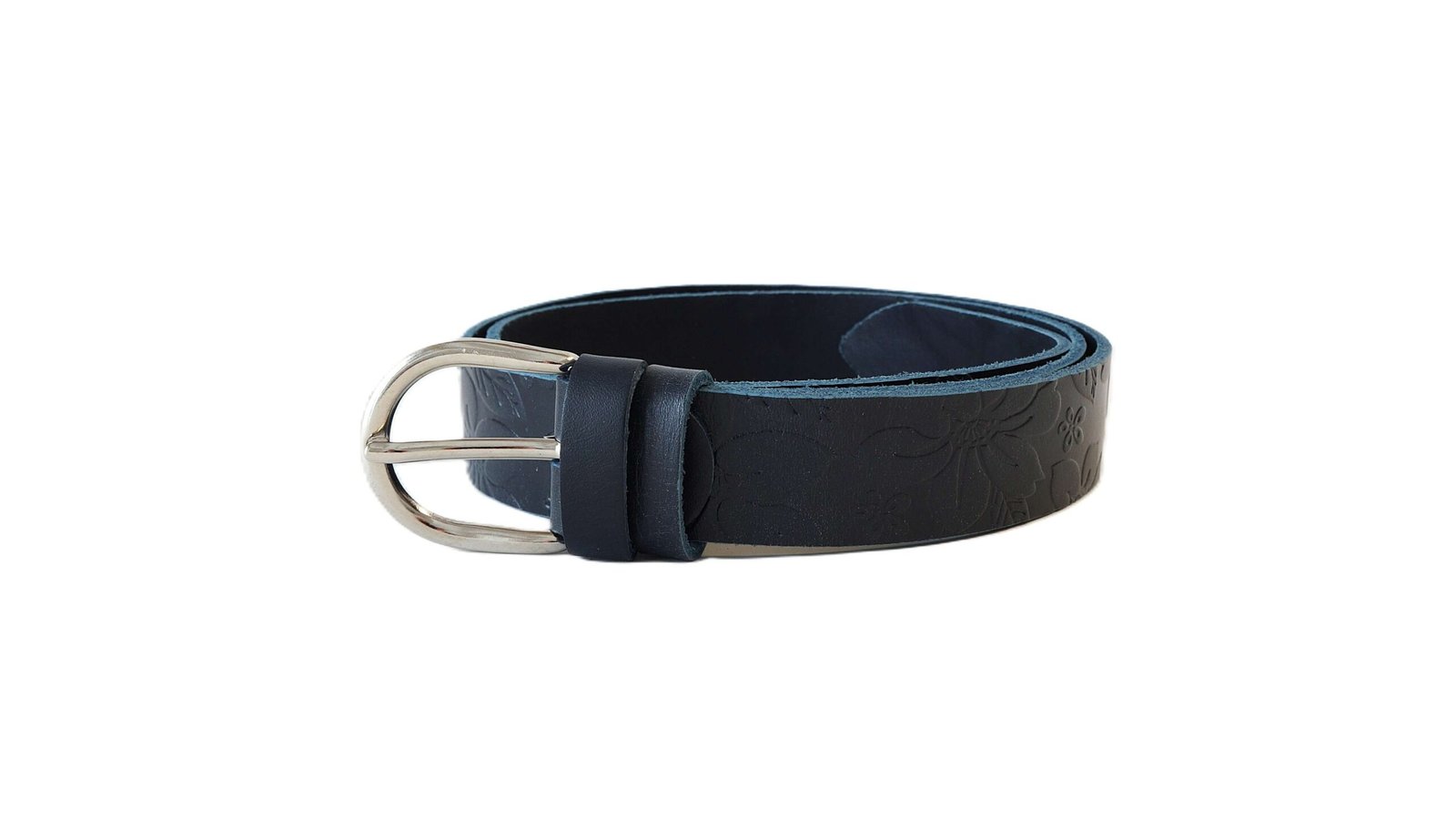 Tamsiai mėlynas moteriškas odinis diržas su raštu 3 cm Vilnius Fashion Belts