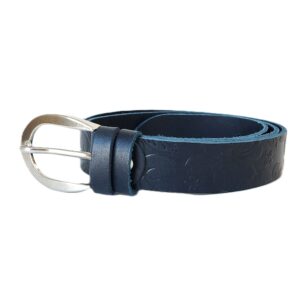 Tamsiai mėlynas moteriškas odinis diržas su raštu 3 cm Vilnius Fashion Belts