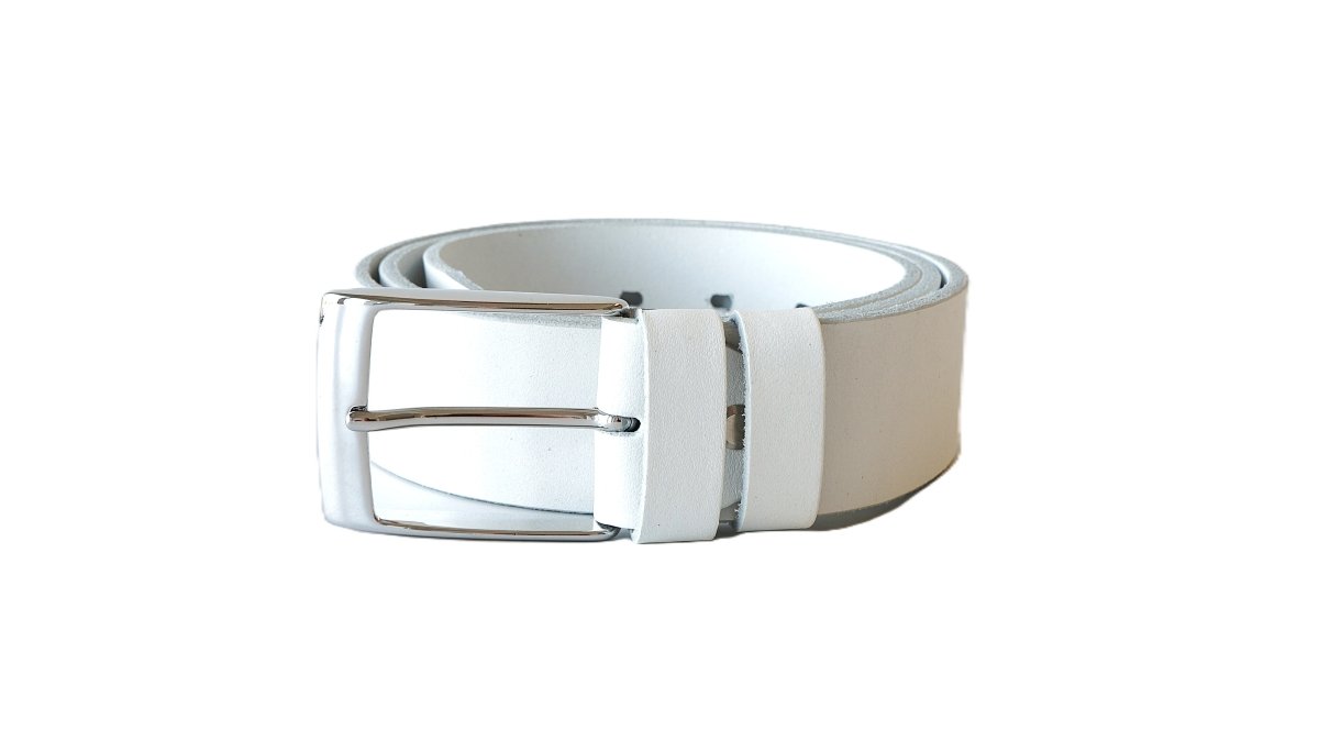Platus baltas odinis diržas 4cm Vilnius Fashion Belts