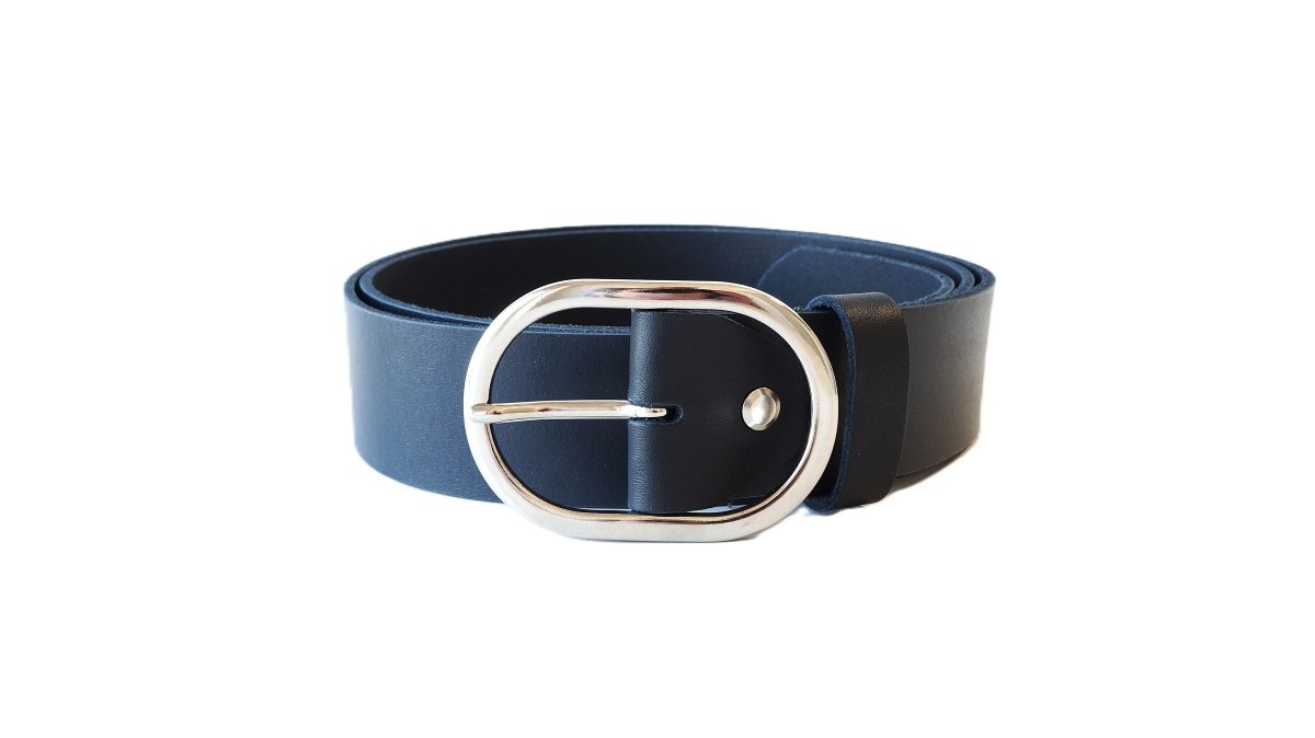 Platus mėlynas odinis moteriškas diržas 4cm Vilnius Fashion Belts