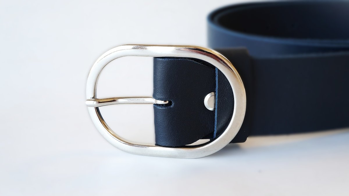 Platus mėlynas odinis moteriškas diržas 4cm Vilnius Fashion Belts