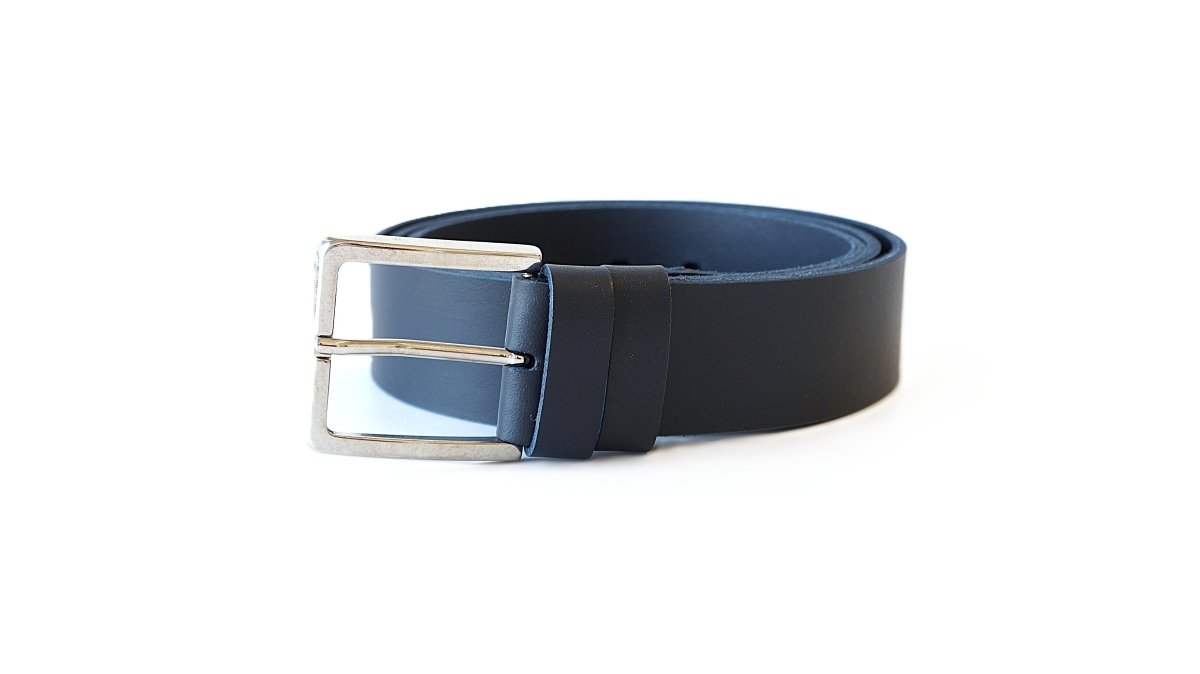 Tamsiai mėlynas odinis vyriškas diržas 4cm Vilnius Fashion Belts