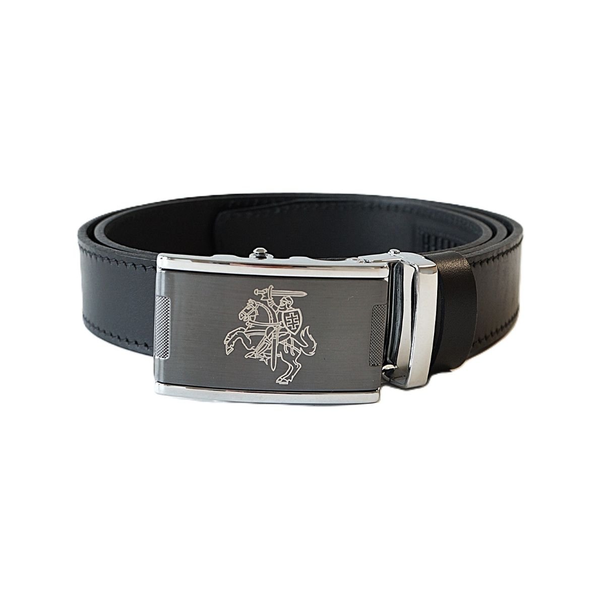 Lietuviškas vyriškas odinis diržas su sagtyje išgraviruotu Vyčiu - Vilnius Fashion Belts