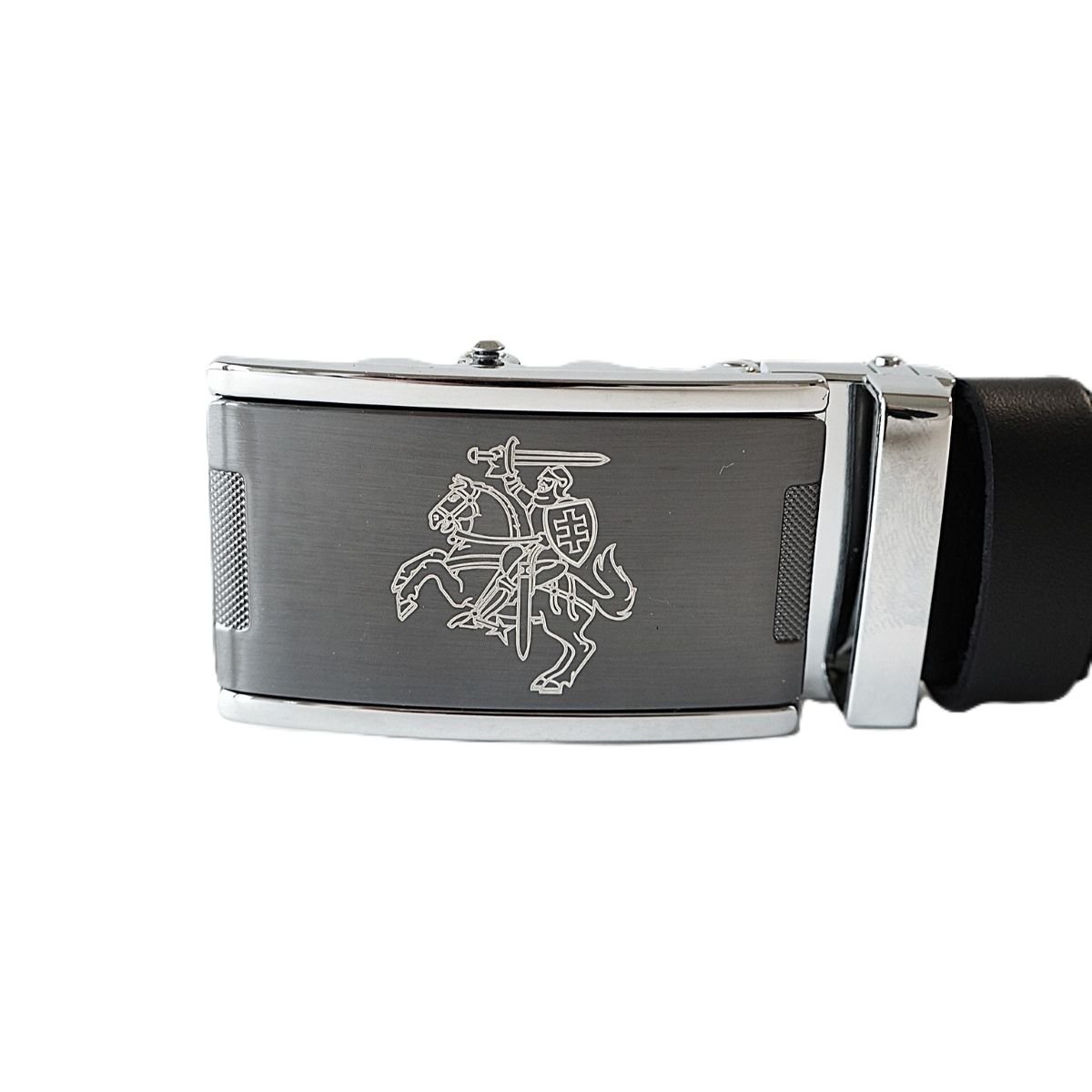 Lietuviškas vyriškas odinis diržas su sagtyje išgraviruotu Vyčiu - Vilnius Fashion Belts - automatinė sagtis