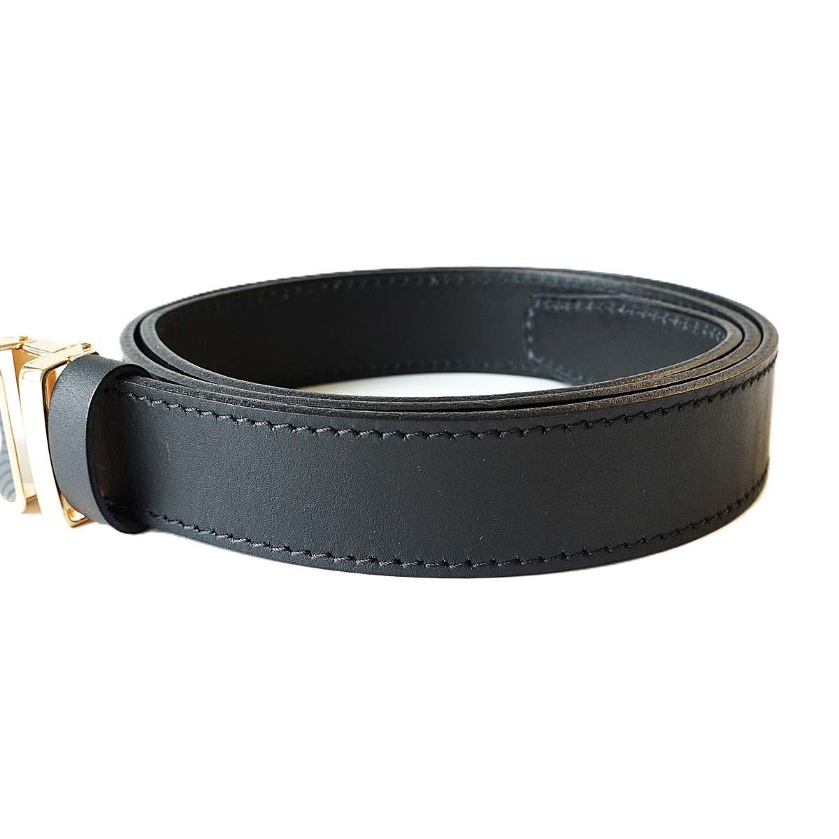 Prabangus juodas vyriškas odinis diržas su aukso ir juodos spalvos automatine sagtimi - Vilnius Fashion Belts - odos tekstūra