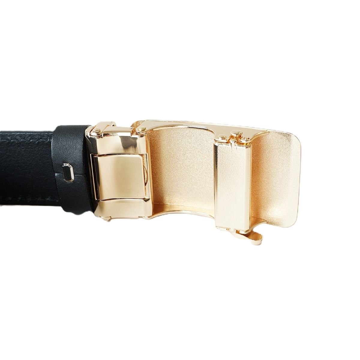 Prabangus juodas vyriškas odinis diržas su aukso ir juodos spalvos automatine sagtimi - Vilnius Fashion Belts - sagties vidus