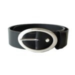 Juodas odinis moteriškas diržas su apvalia sagtimi 4 cm - Vilnius Fashion Belts