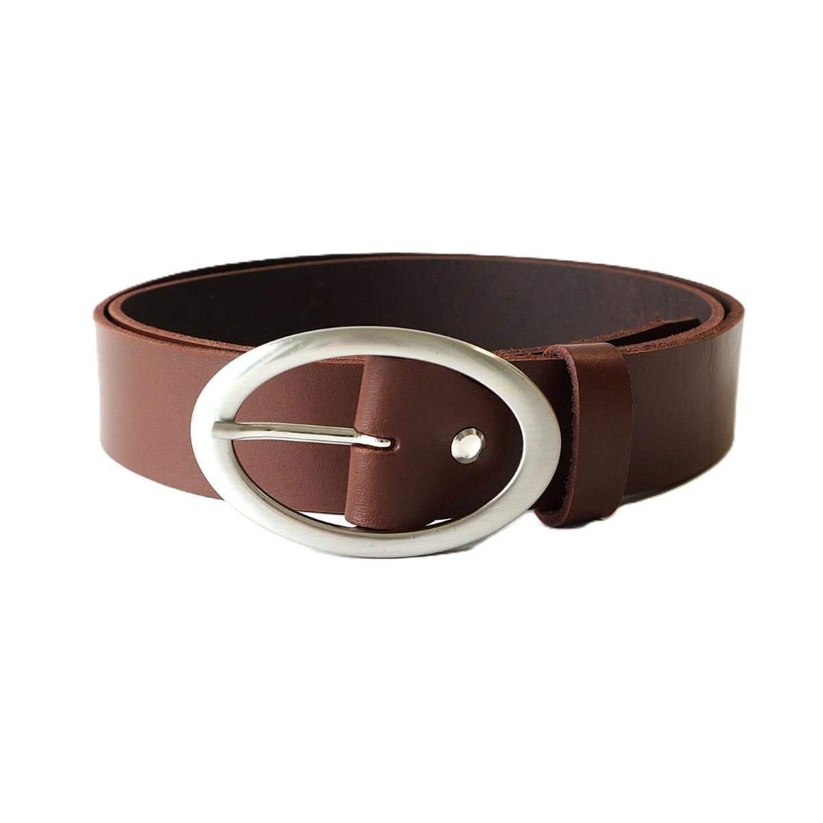 Rudas odinis moteriškas diržas su apvalia sagtimi 4 cm - Vilnius Fashion Belts