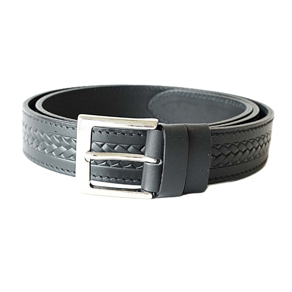 Juodas odinis vyriškas diržas su įspaustu raštu 3,5 cm - Vilnius Fashion Belts