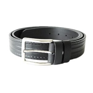 Juodas odinis vyriškas diržas su įspaustu raštu 3,5 cm - Vilnius Fashion Belts