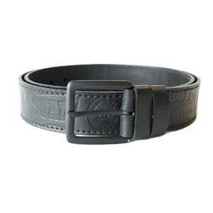 Juodas odinis vyriškas diržas su raštu ir juoda sagtimi 4 cm - Vilnius Fashion Belts