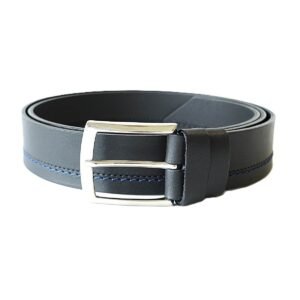 Juodas odinis vyriškas diržas su mėlyna dekoratyvine siūle - Vilnius Fashion Belts