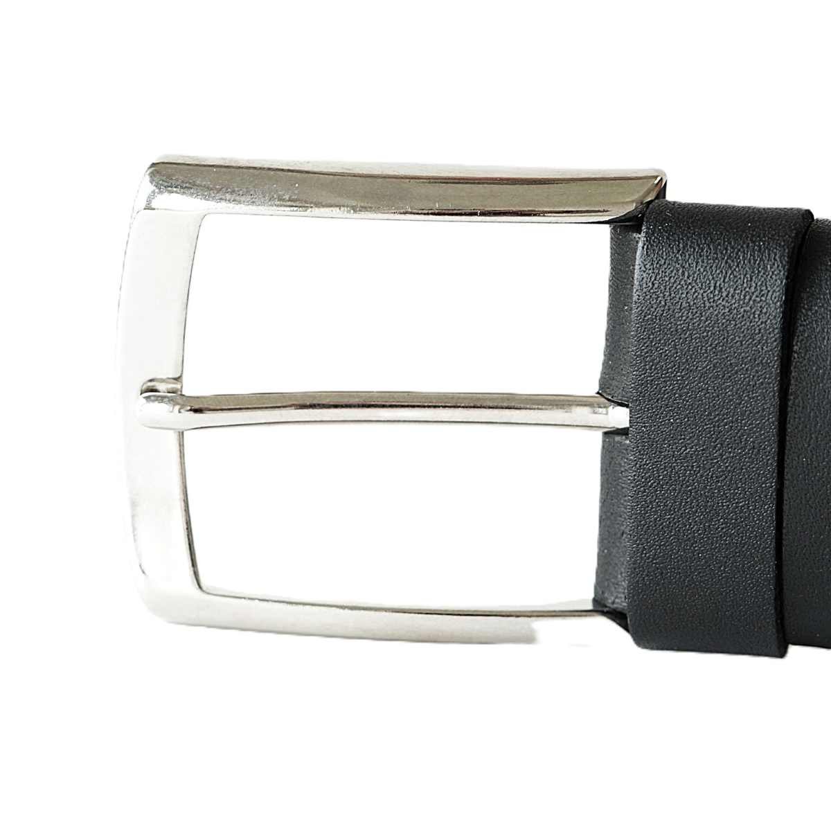 Juodas odinis vyriškas diržas su mėlyna dekoratyvine siūle - Vilnius Fashion Belts - sagtis