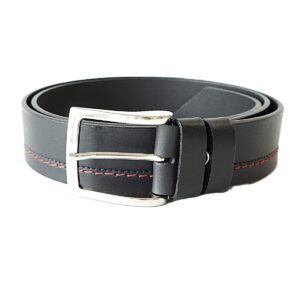 Juodas odinis vyriškas diržas su raudona dekoratyvine siūle - Vilnius Fashion Belts