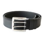 Platus juodas odinis vyriškas diržas su 2 liežuvių sagtimi -Vilnius Fashion Belts