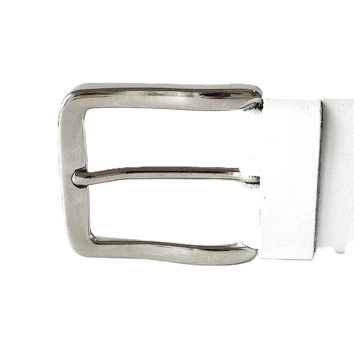 Platus baltas odinis vyriškas ir moteriškas diržas (unisex) 4 cm - Vilnius Fashion Belts - sagtis