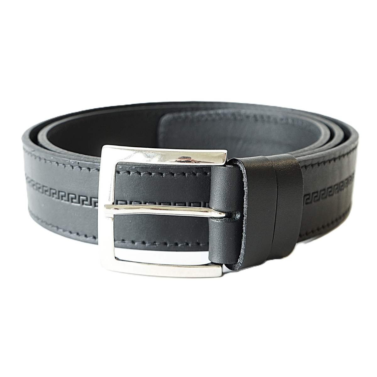 Juodas odinis vyriškas diržas prie džinsų su raštu 4 cm - Vilnius Fashion Belts