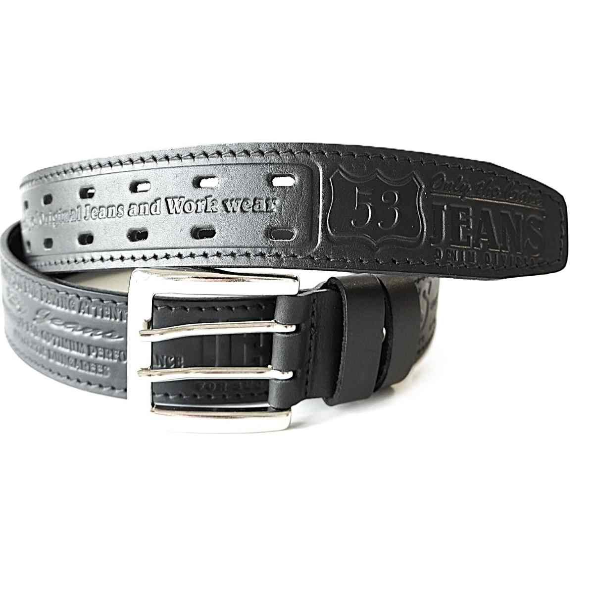 Juodas odinis vyriškas diržas prie džinsų su raštu 4 cm - Vilnius Fashion Belts - užbaigimas