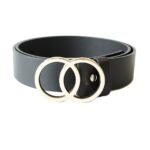 Prabangus juodas odinis moteriškas diržas su išskirtinės formos auksine sagtimi - Vilnius Fashion Belts