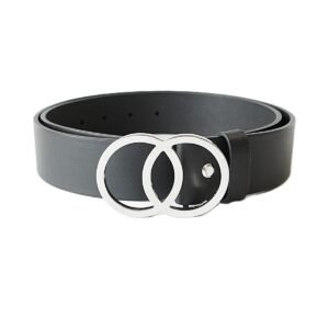 Prabangus juodas odinis moteriškas diržas su išskirtinės formos sagtimi - Vilnius Fashion Belts