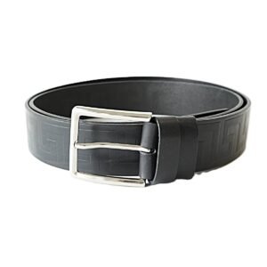 Juodas odinis vyriškas diržas su įspaustu raštu 4 cm - Vilnius Fashion Belts