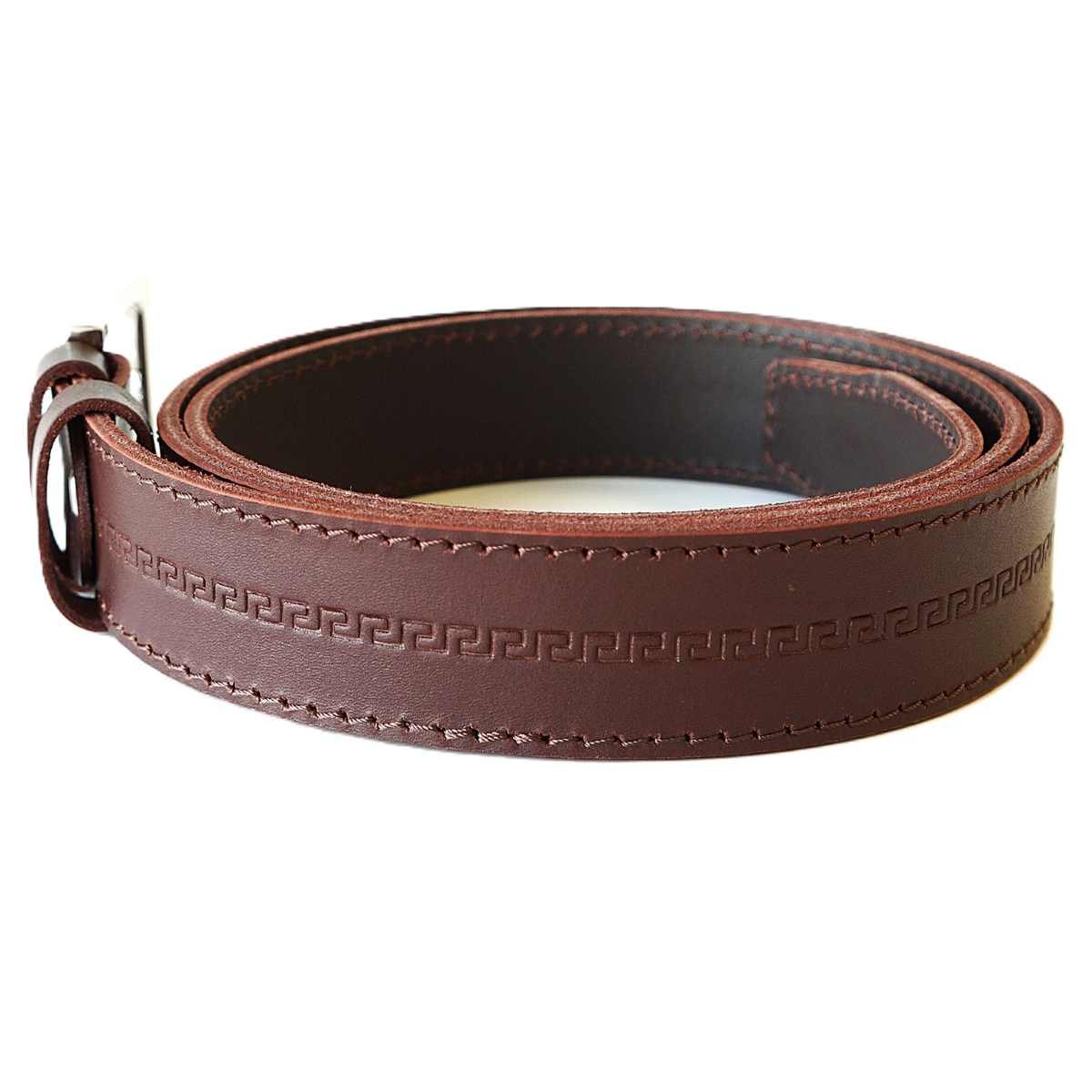 Tamsiai rudas odinis vyriškas diržas su raštu 3,5 cm - Vilnius Fashion Belts - odos tekstūra