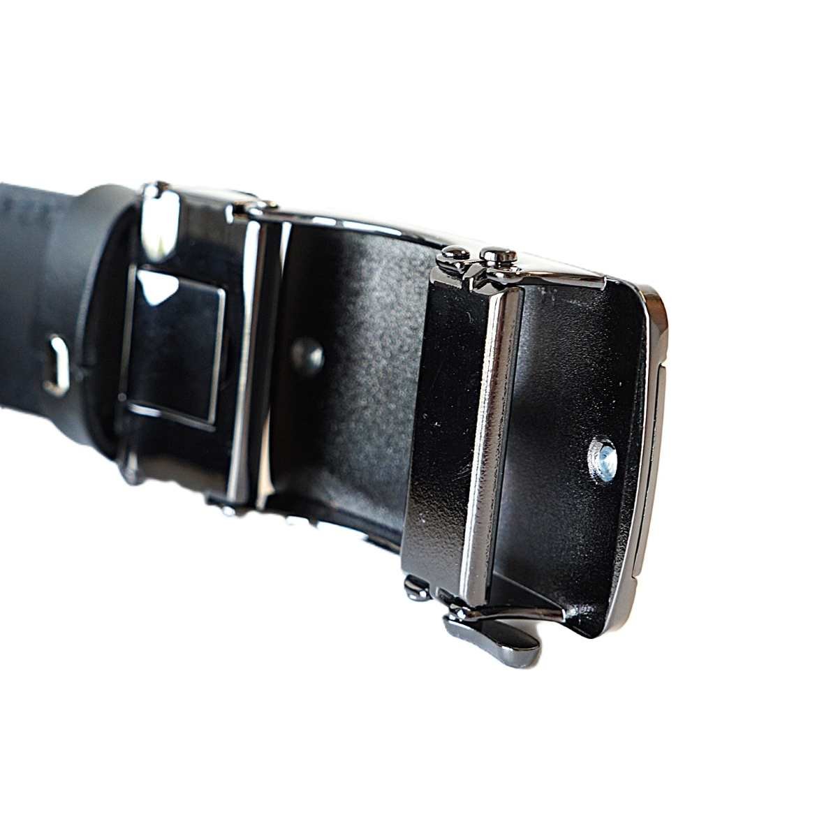 Prabangus juodas odinis vyriškas diržas su automatine sagtimi su Vyčio atvaizdu - Vilnius Fashion Belts - sagties mechanizmas