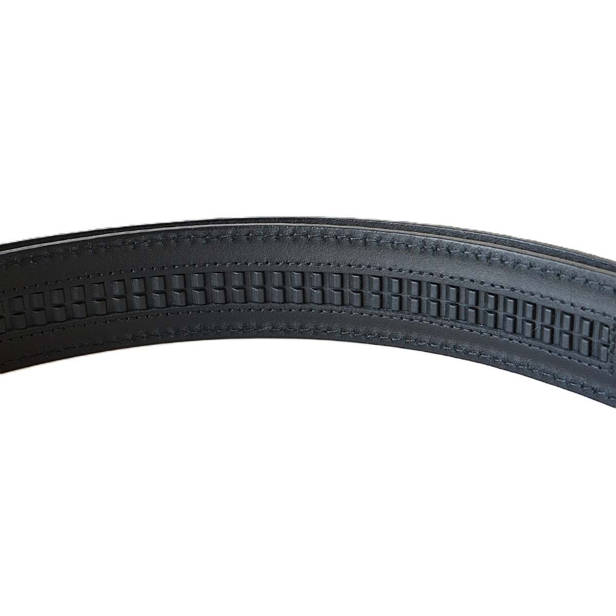 Prabangus juodas odinis vyriškas diržas su automatine sagtimi su Vyčio atvaizdu - Vilnius Fashion Belts - užsegimo dantukai