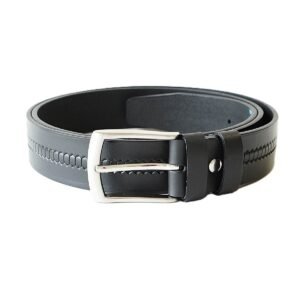 Juodas odinis vyriškas diržas su įspaustu raštu 3,5 cm - Vilnius Fashion Belts